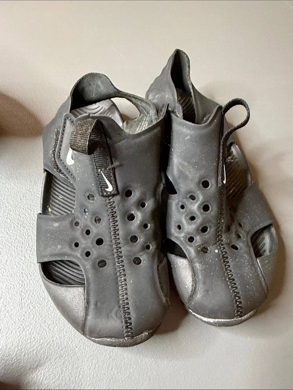 Nike Black Kids' Slip-On Water Sandals with White Swoosh. (2 pair)